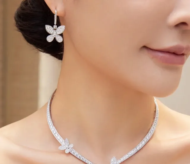 Silver White Pavé-Set Butterfly-Shaped Earrings 9