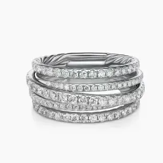 Silver White Stacked Eternity Bands Pavé-Set Diamonds Ring