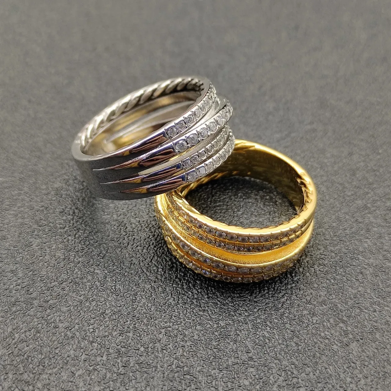 Silver White Stacked Eternity Bands Pavé-Set Diamonds Ring 2
