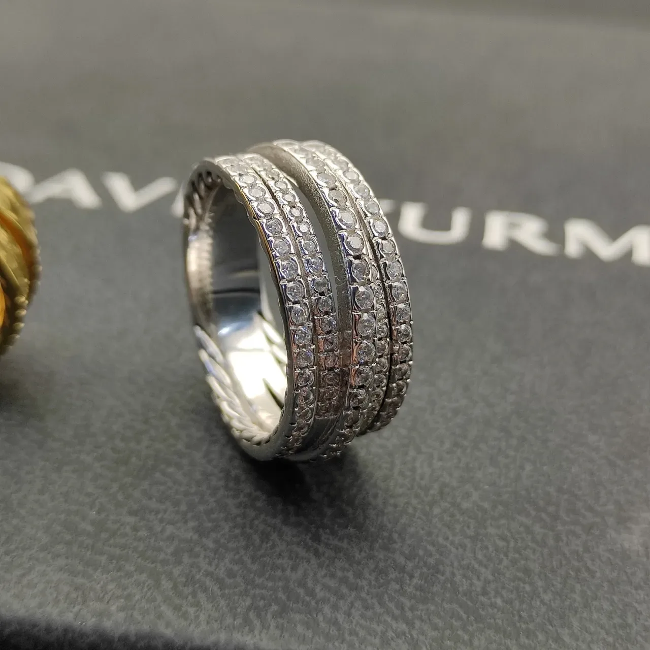 Silver White Stacked Eternity Bands Pavé-Set Diamonds Ring 5