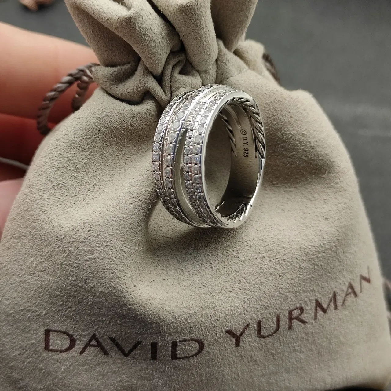 Silver White Stacked Eternity Bands Pavé-Set Diamonds Ring 6