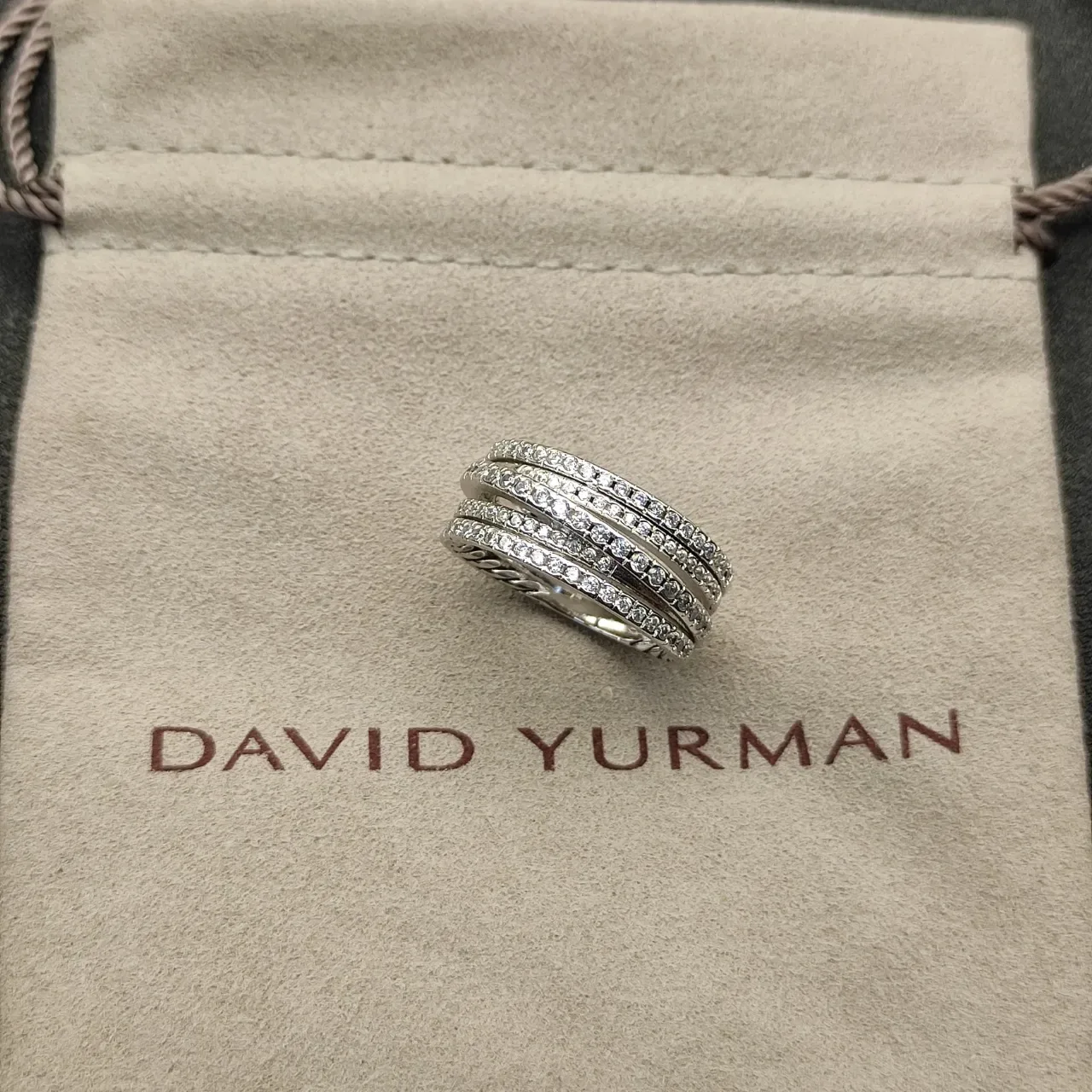 Silver White Stacked Eternity Bands Pavé-Set Diamonds Ring 8