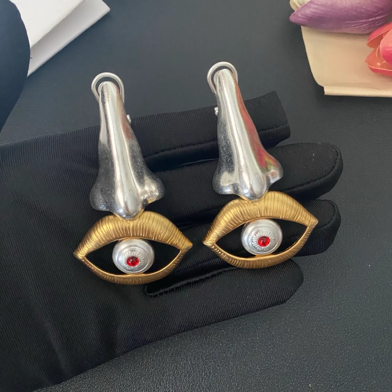 Surrealist Nose and Eye Motif Clip-On Earrings 6