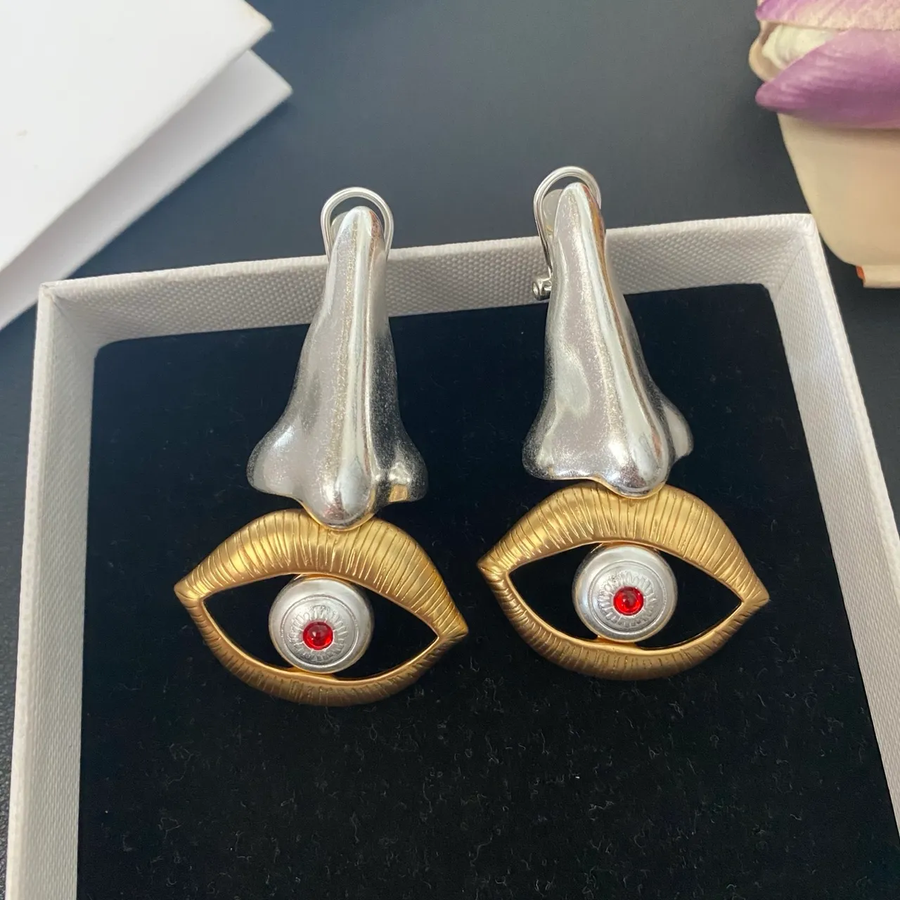 Surrealist Nose and Eye Motif Clip-On Earrings 7