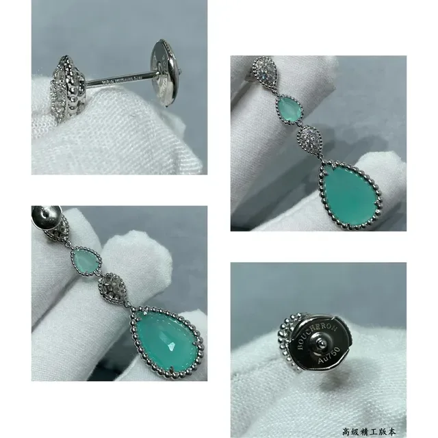 Teardrop Green Stone Pavé-Set Three-Tier Drop Earrings 2