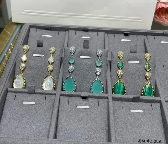 Teardrop Green Stone Pavé-Set Three-Tier Drop Earrings 3