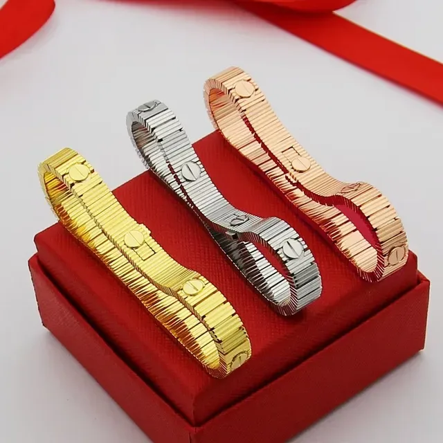 Three-Tone Screw-Head Articulated Metal Bracelets 4