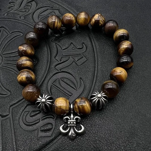 Tiger's Eye and Silver-Tone Beaded Bracelet 7