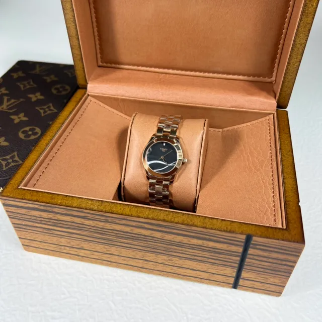 Tissot Montre Dorée Noire Acier Inoxidable Cadran Quartz 2