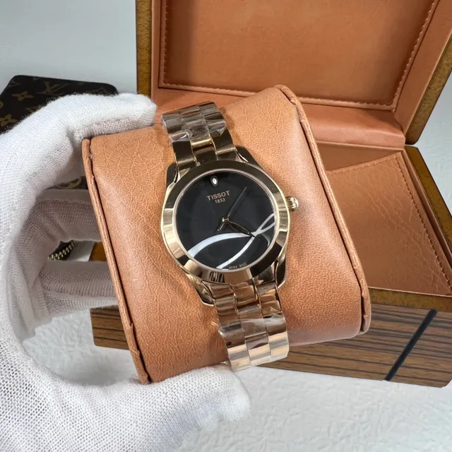 Tissot Montre Dorée Noire Acier Inoxidable Cadran Quartz 4