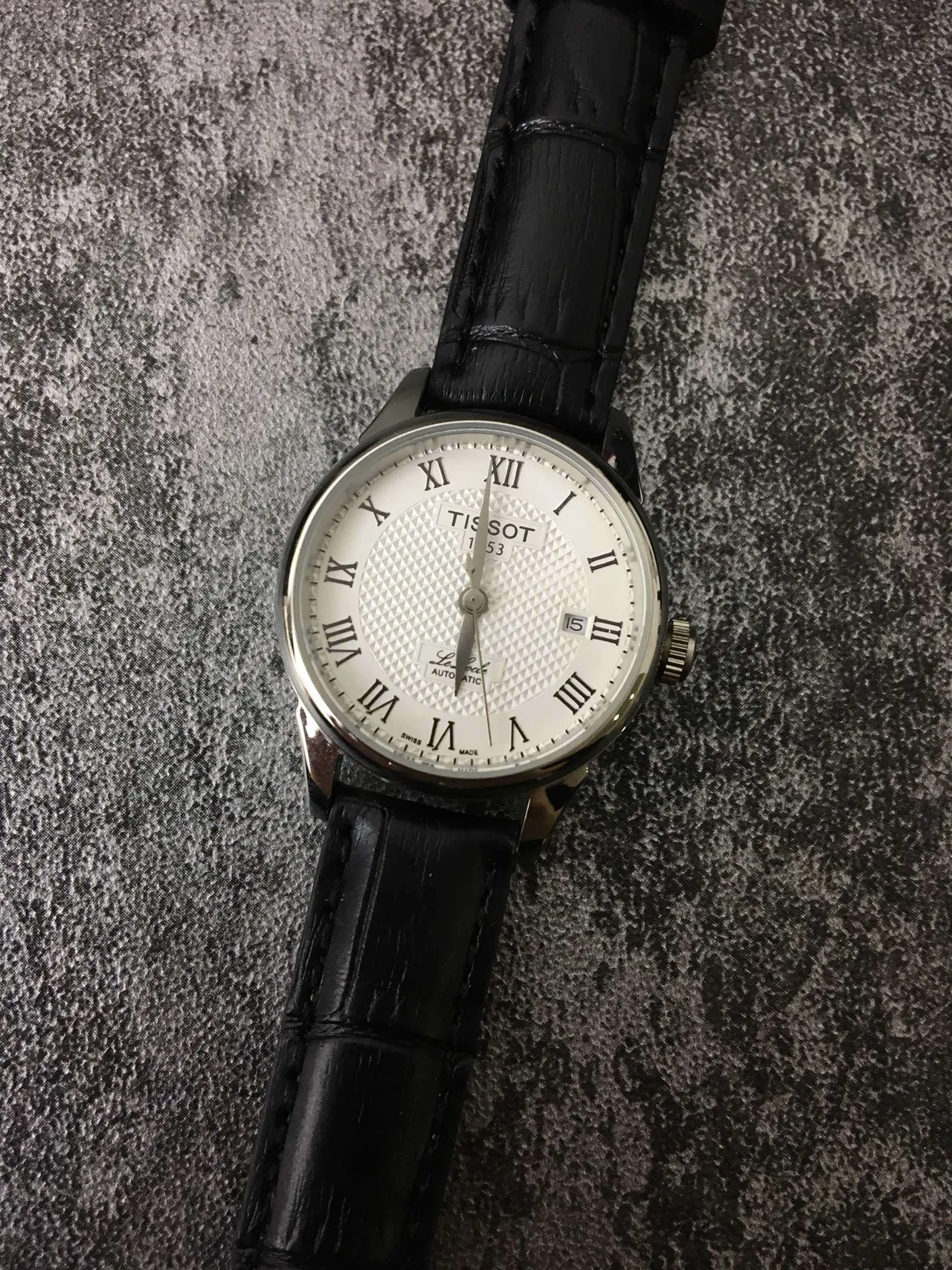 Tissot Le Locle Automático Esfera Branca Guilloché Cinto de Couro Preto Relógio Mecânico 5