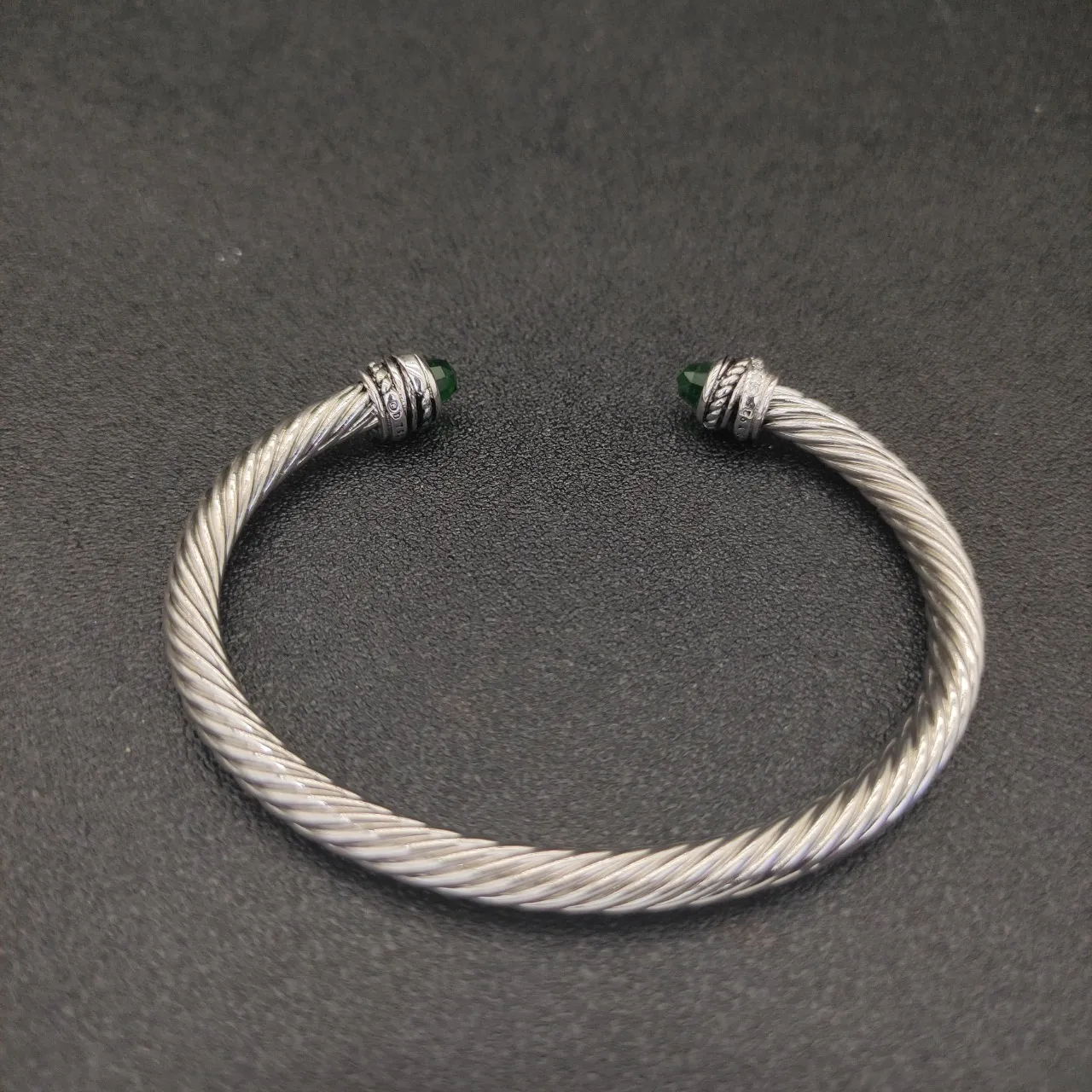 Twisted Cable Gemstone-Tipped Open Cuff Bracelet 2