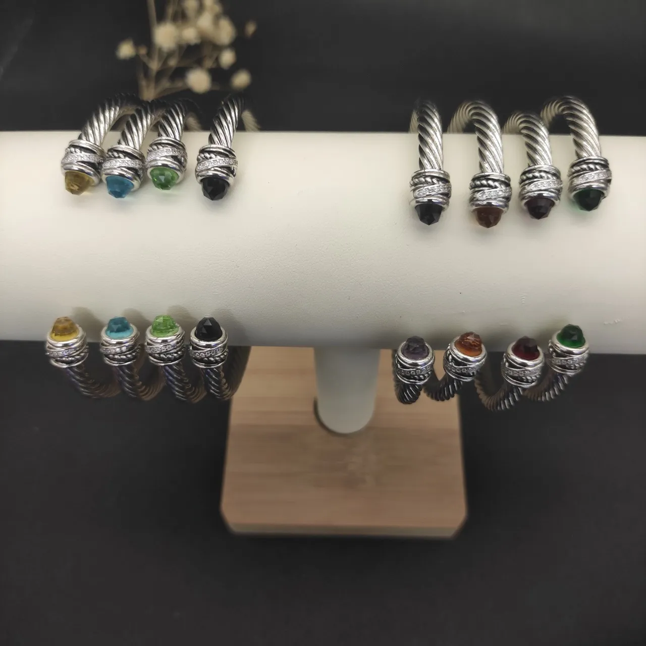 Twisted Cable Gemstone-Tipped Open Cuff Bracelet 3