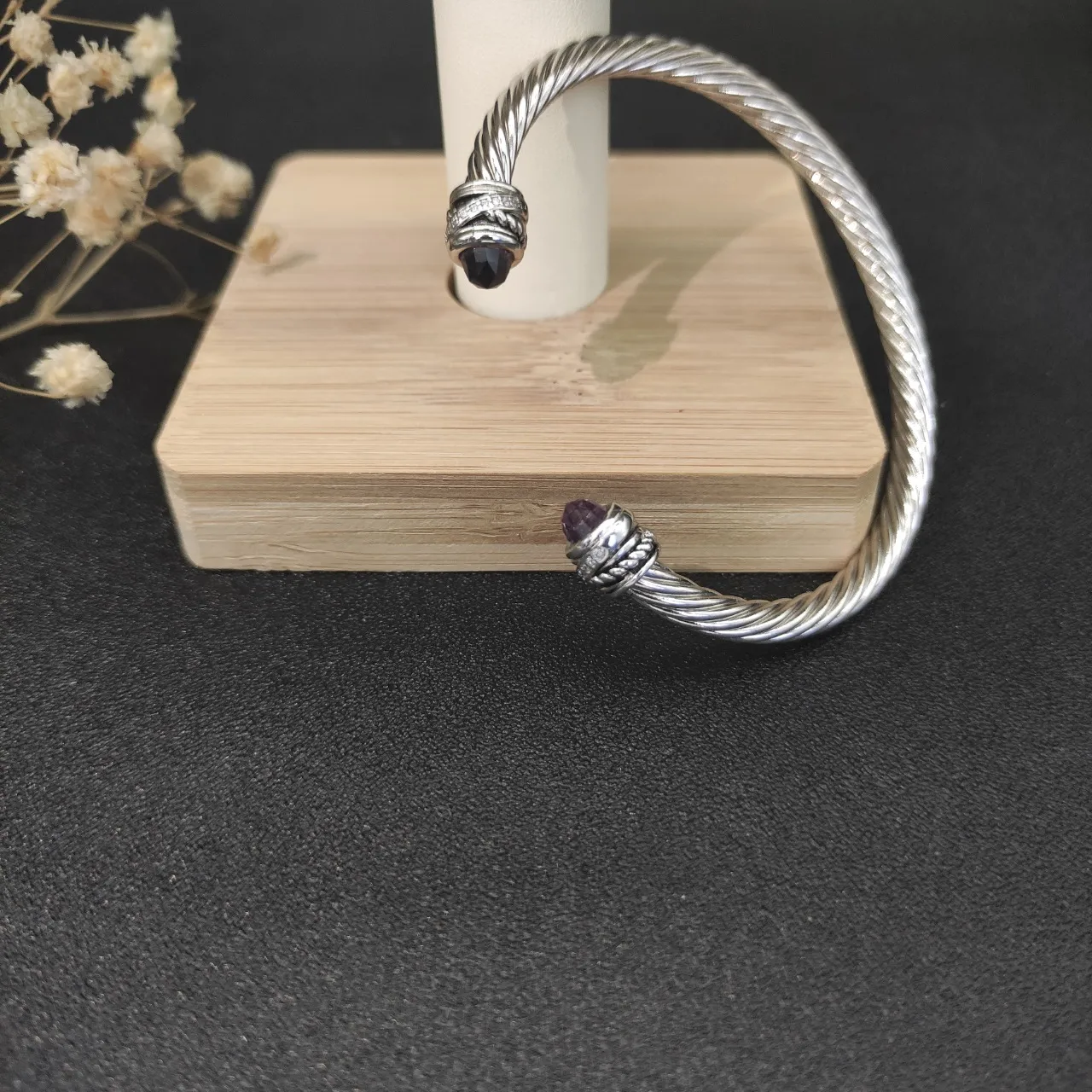 Twisted Cable Gemstone-Tipped Open Cuff Bracelet 4