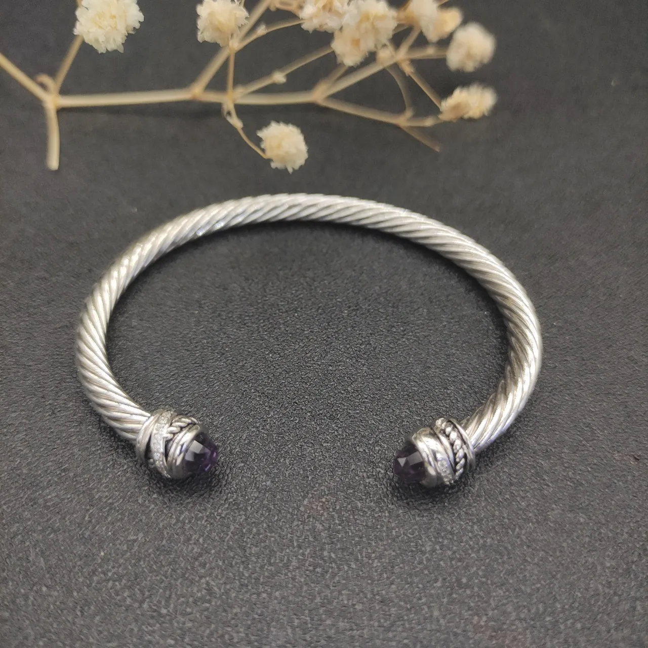 Twisted Cable Gemstone-Tipped Open Cuff Bracelet 5