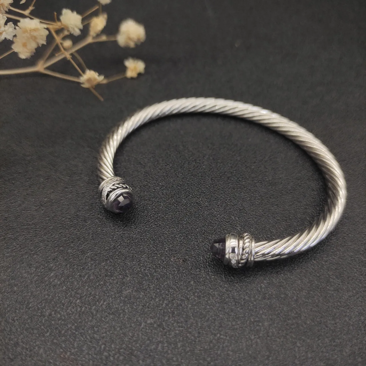 Twisted Cable Gemstone-Tipped Open Cuff Bracelet 6