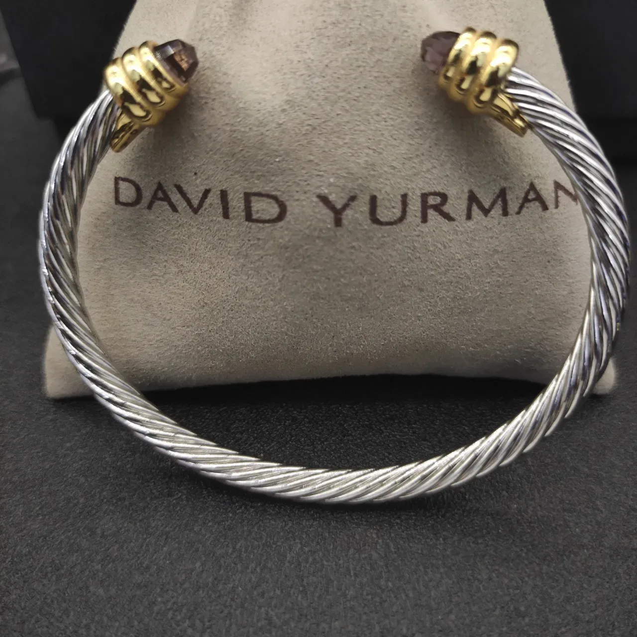 Twisted Cable Two-Tone Gemstone Terminal Bracelet 3