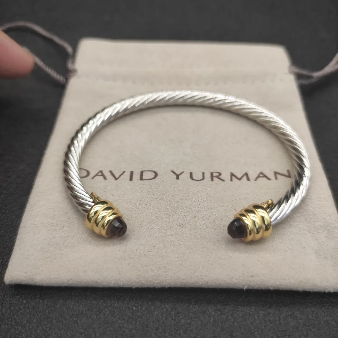 Twisted Cable Two-Tone Gemstone Terminal Bracelet 5