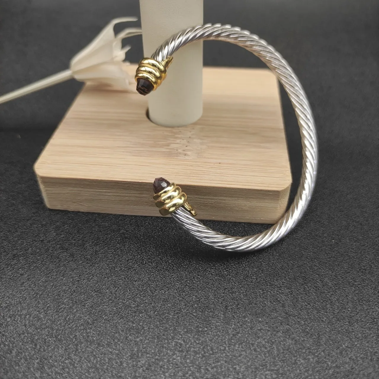 Twisted Cable Two-Tone Gemstone Terminal Bracelet 6