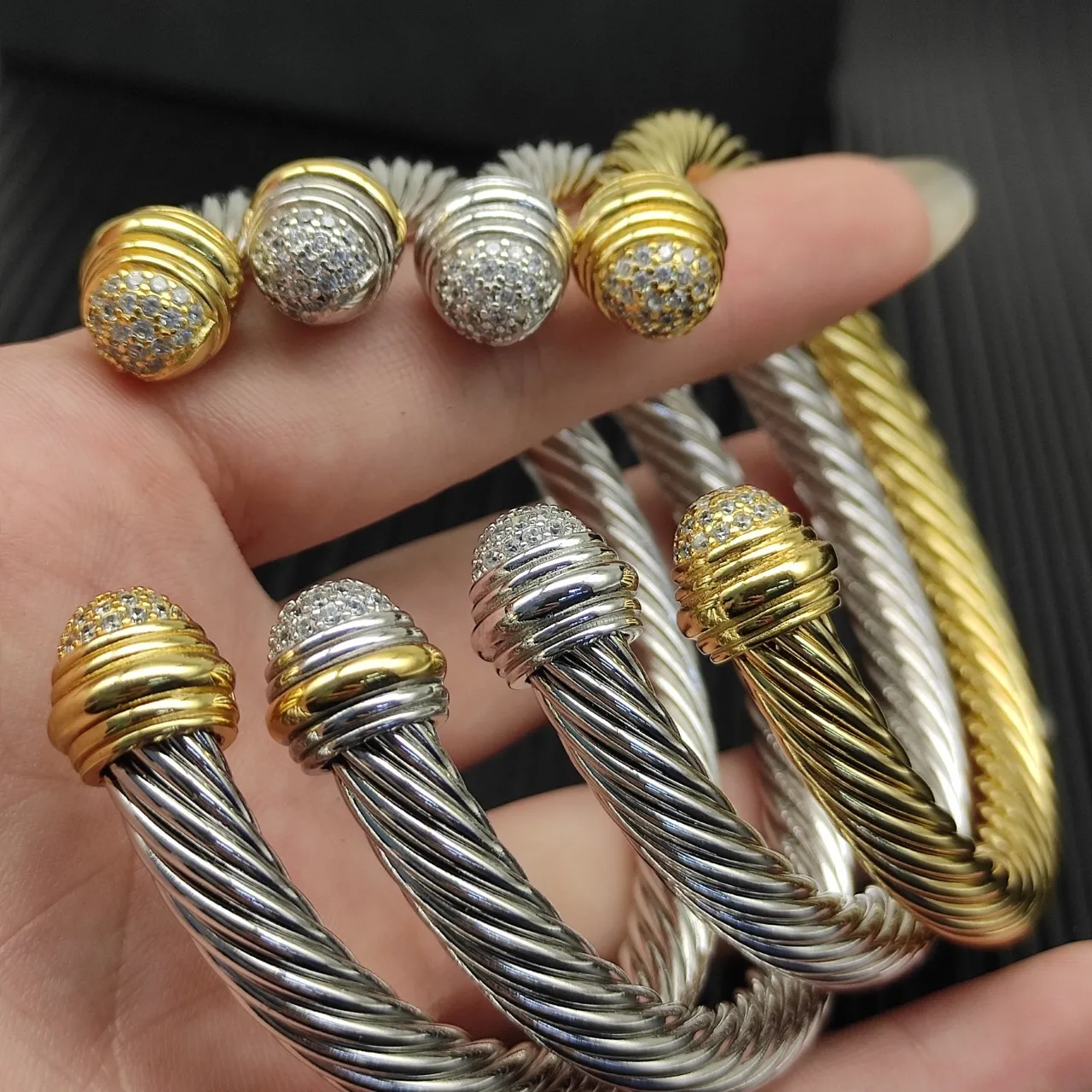 Twisted Cable Two-Tone Pavé End Cap Bracelet 2