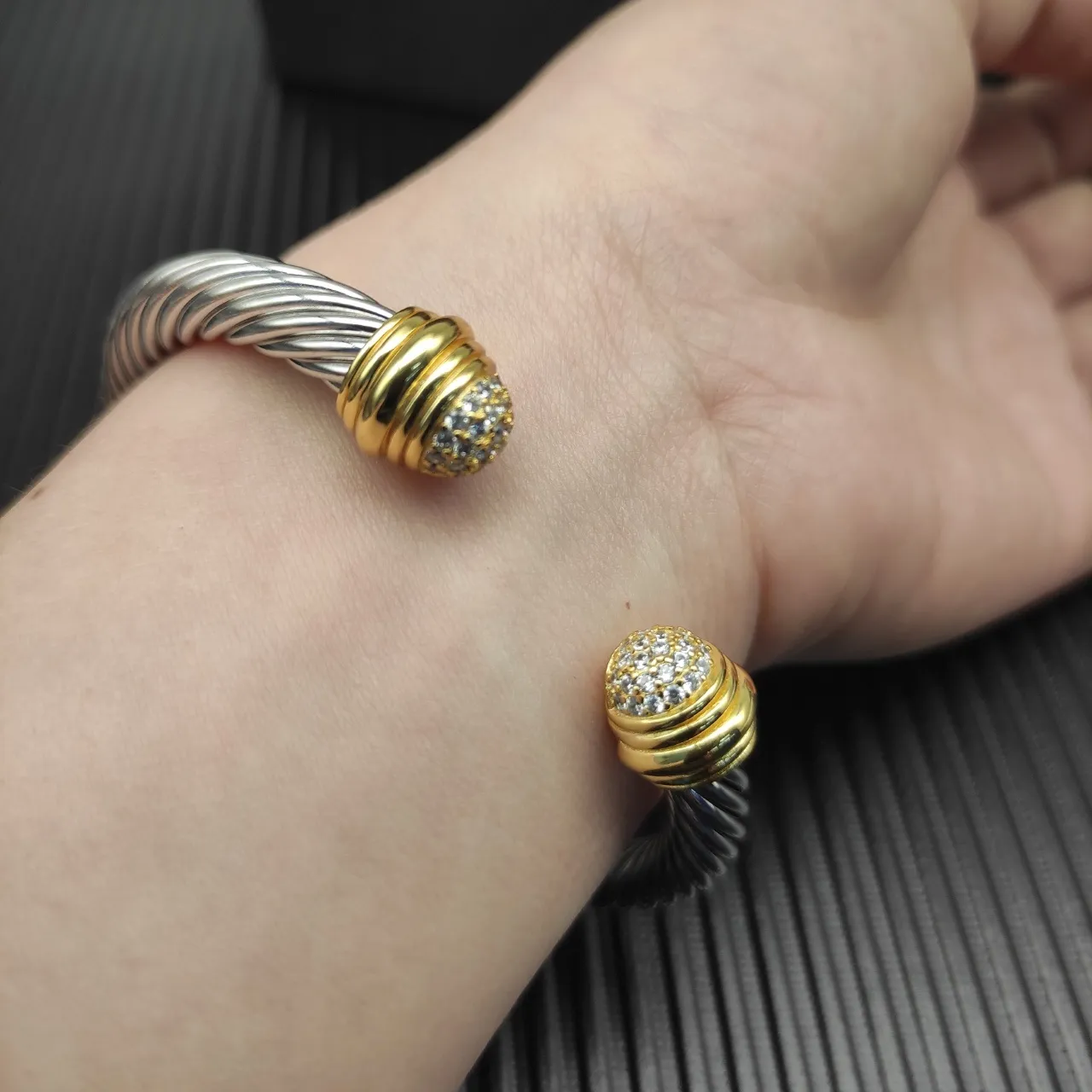 Twisted Cable Two-Tone Pavé End Cap Bracelet 3