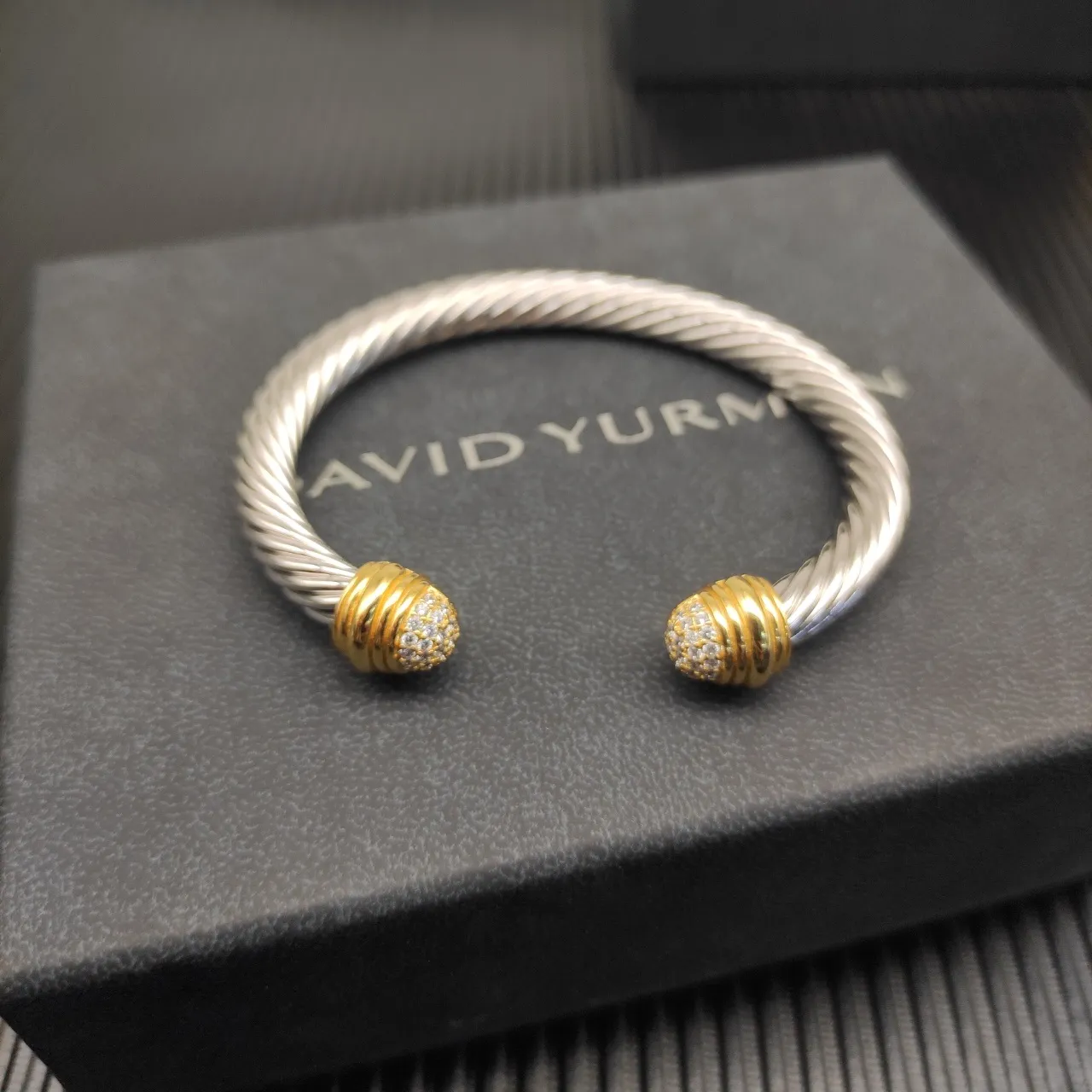 Twisted Cable Two-Tone Pavé End Cap Bracelet 5