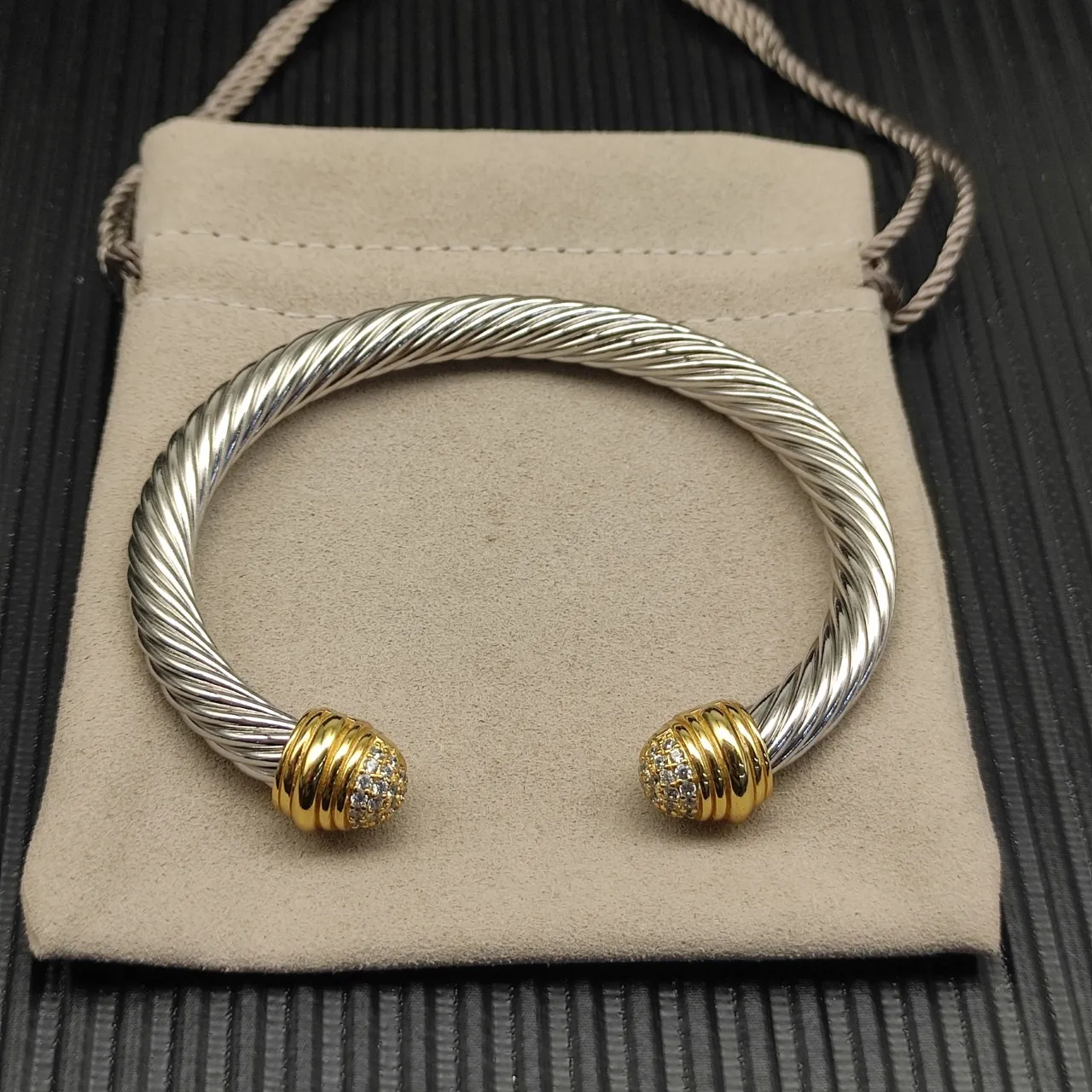 Twisted Cable Two-Tone Pavé End Cap Bracelet 6