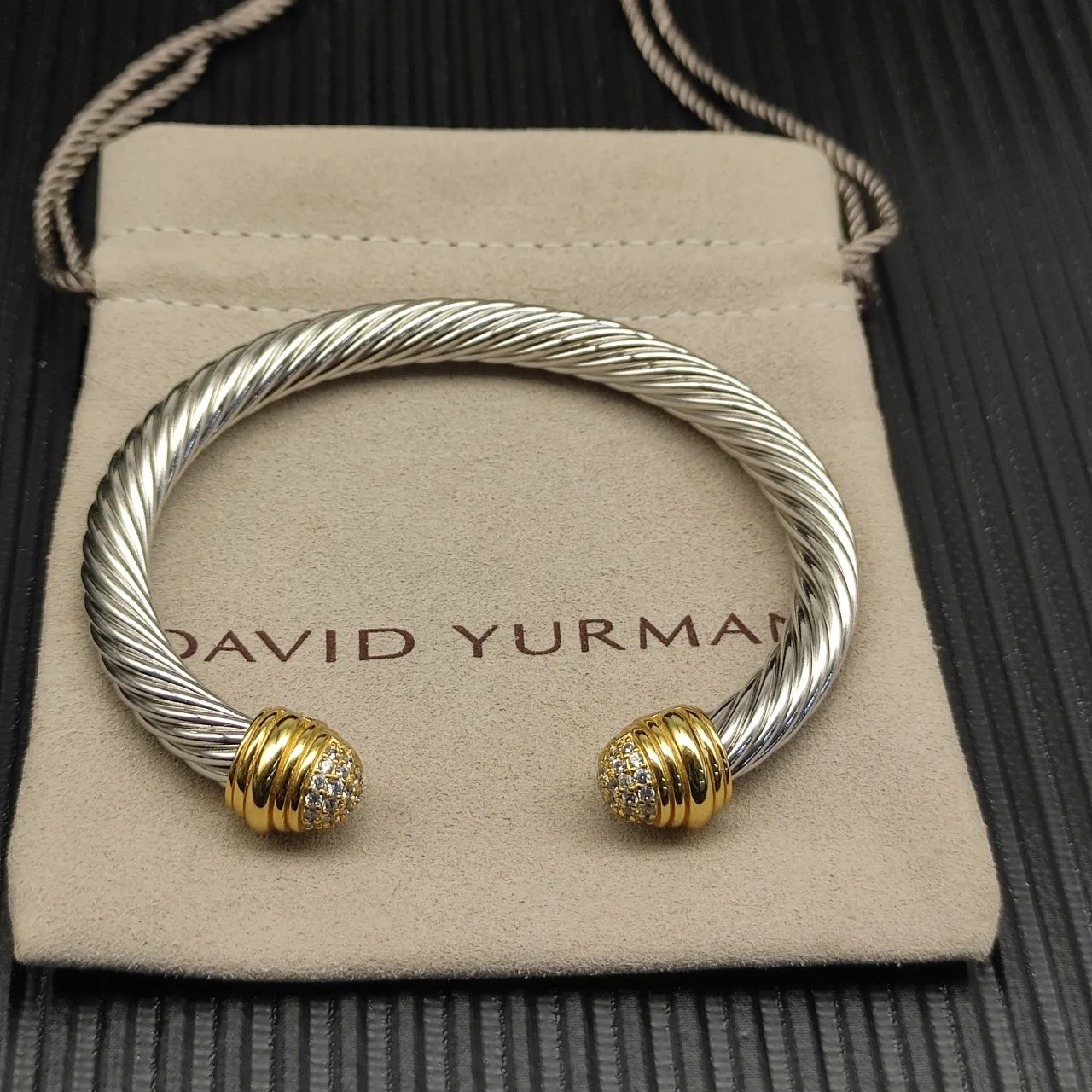 Twisted Cable Two-Tone Pavé End Cap Bracelet 8