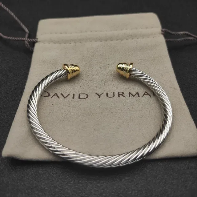 Twisted Cable Two-Tone Pavé End Cap Open Bangle Bracelet 4