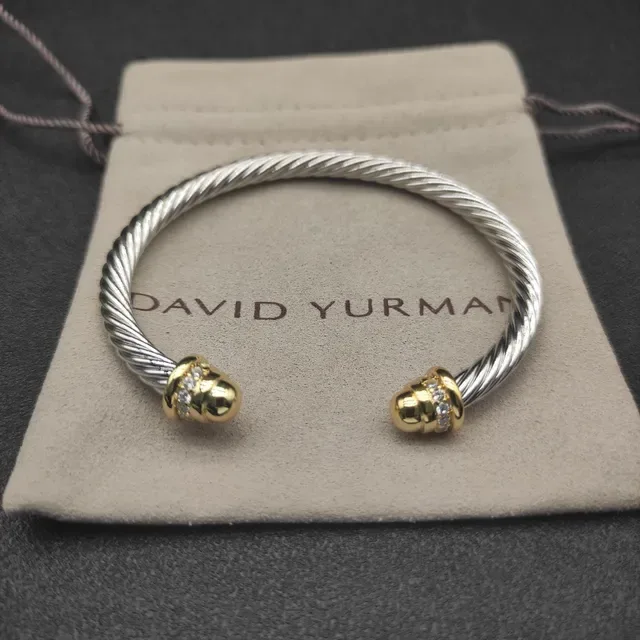 Twisted Cable Two-Tone Pavé End Cap Open Bangle Bracelet 5