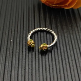 Twisted Rope Band Dual Gem Terminal Open Ring