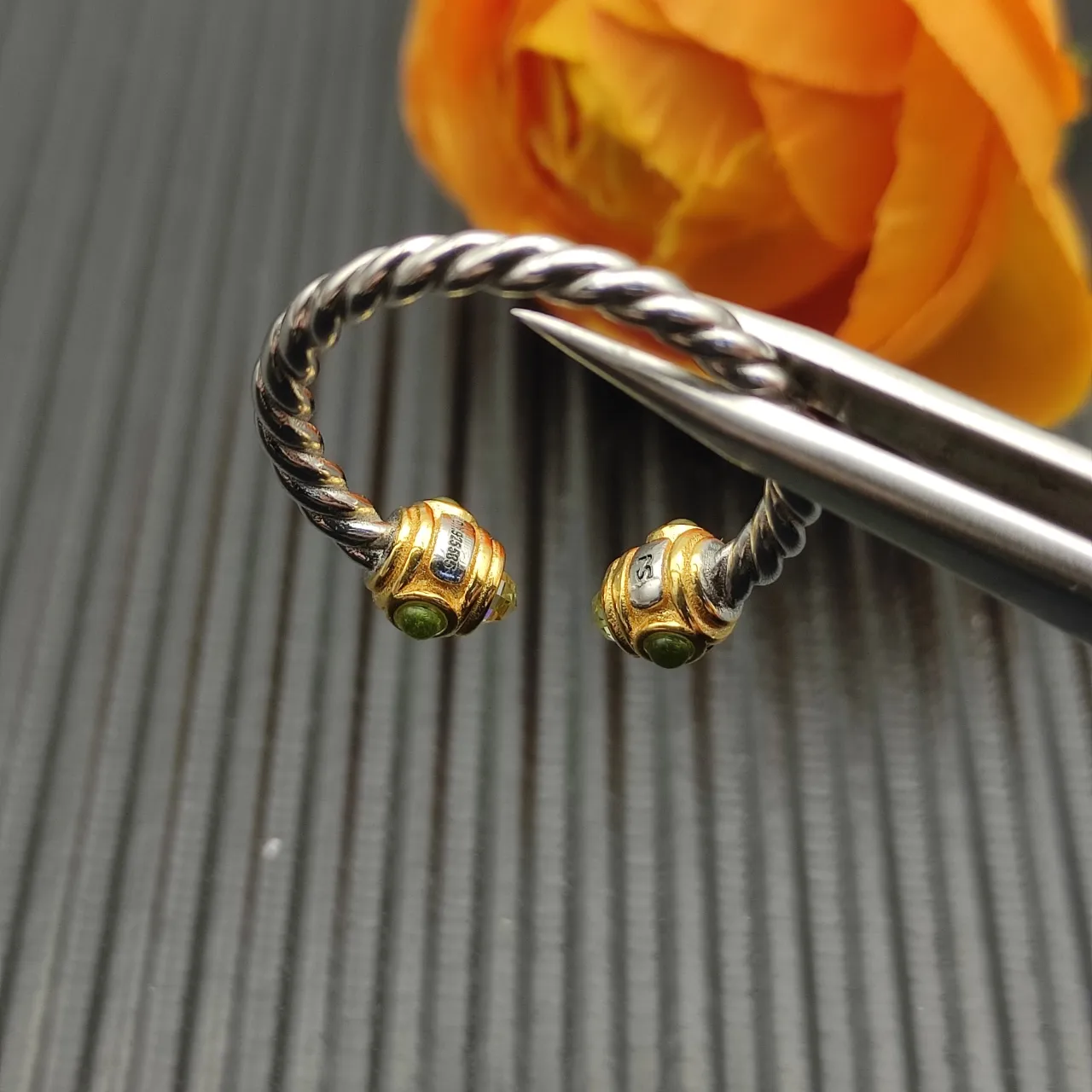 Twisted Rope Band Dual Gem Terminal Open Ring 6