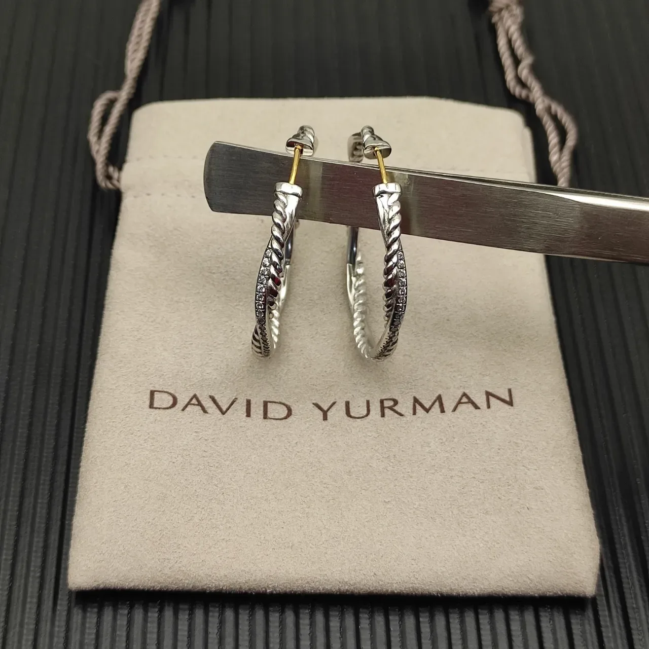 Twisted Rope Pavé Hoop Earrings 11