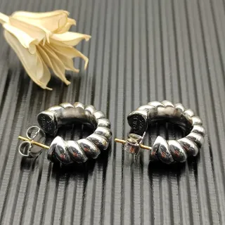 Twisted Rope Texture Polished Silver Hoop Earrings