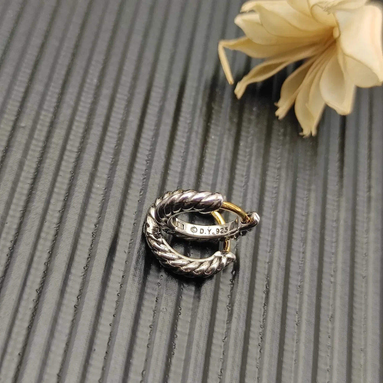 Twisted Rope Two-Tone Hinged Hoop Earrings 7