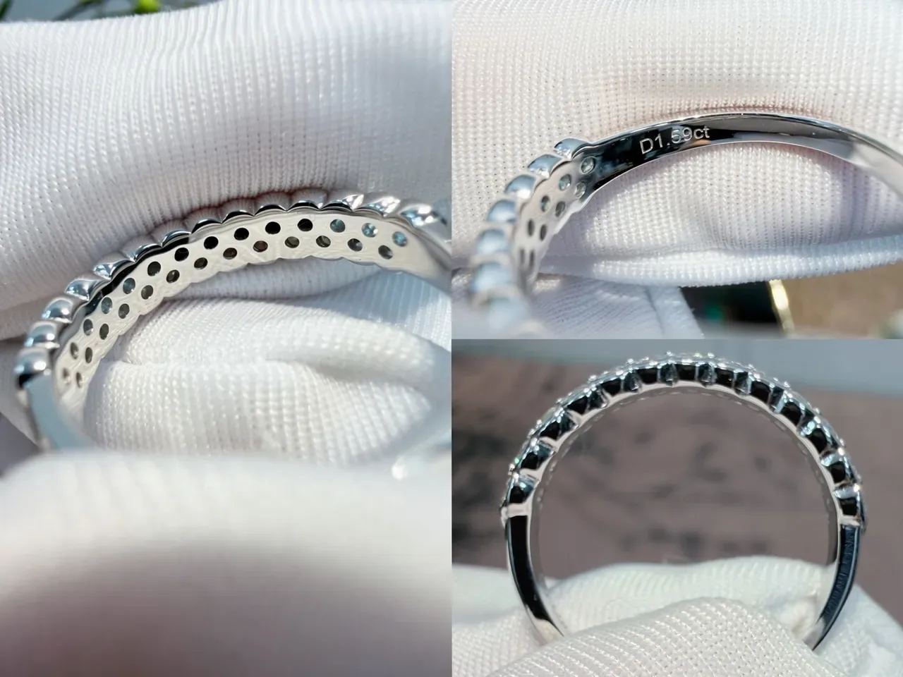 Two-Row Alternating Teal and Clear Gemstone Eternity Ring 2