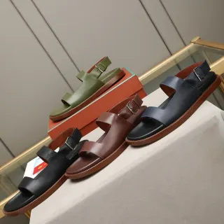 Two-Strap Buckle-Closure Leather Casual Sandals