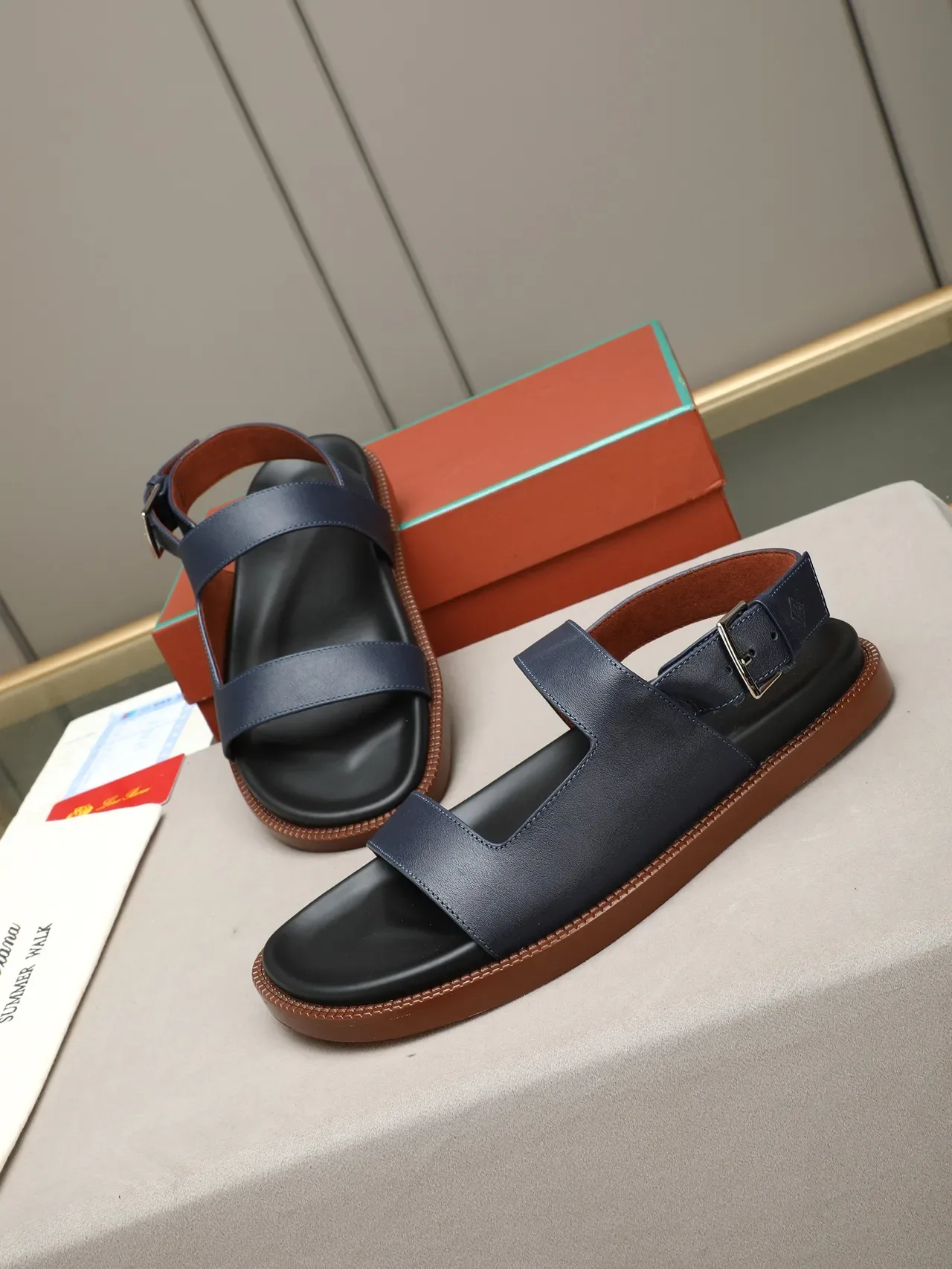 Two-Strap Buckle-Closure Leather Casual Sandals 4