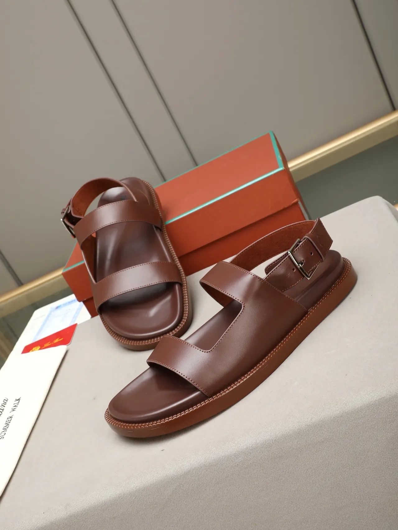 Two-Strap Buckle-Closure Leather Casual Sandals 5