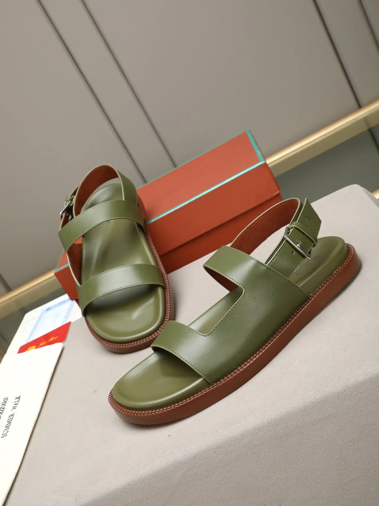 Two-Strap Buckle-Closure Leather Casual Sandals 6