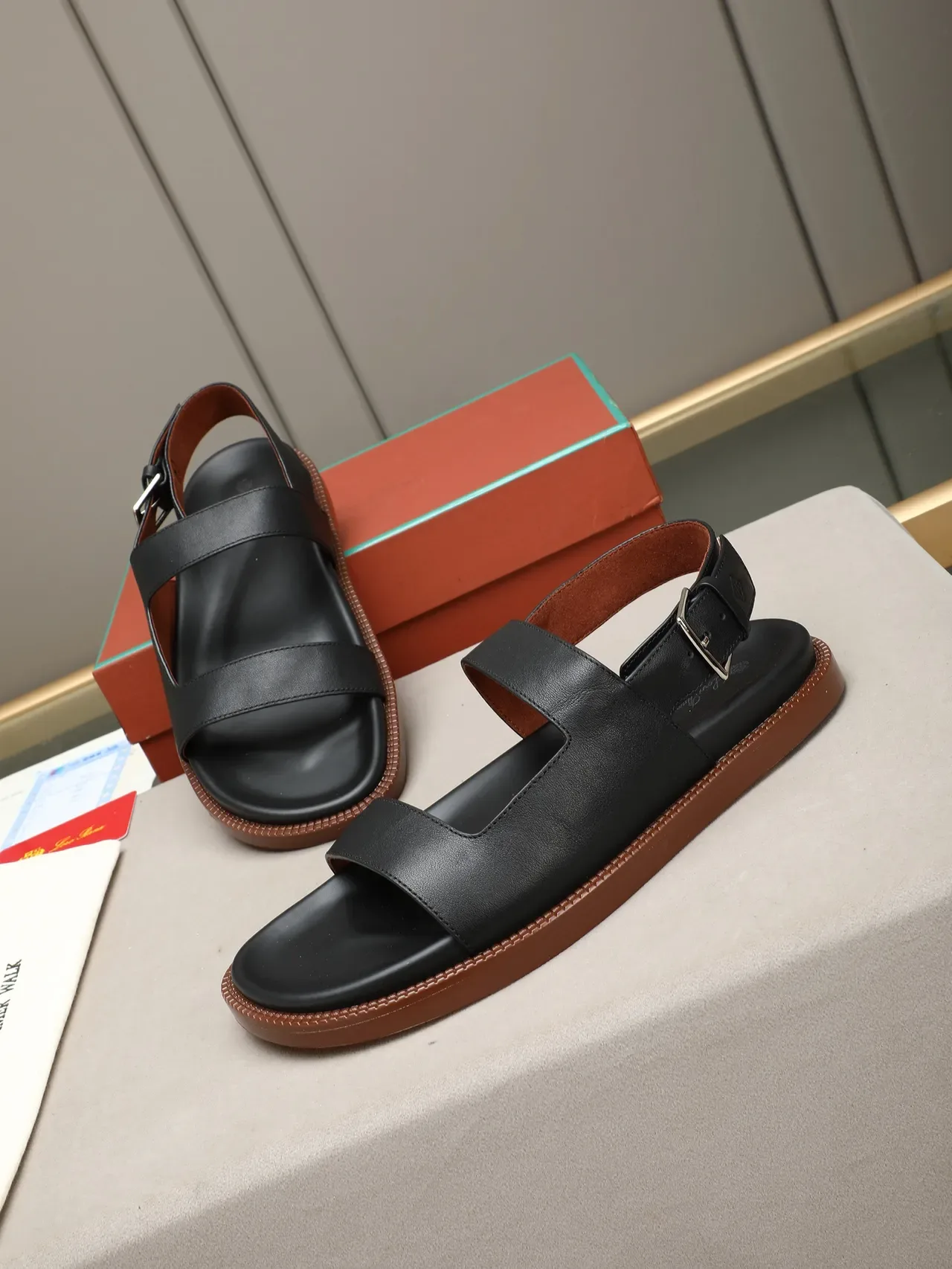 Two-Strap Buckle-Closure Leather Casual Sandals 7