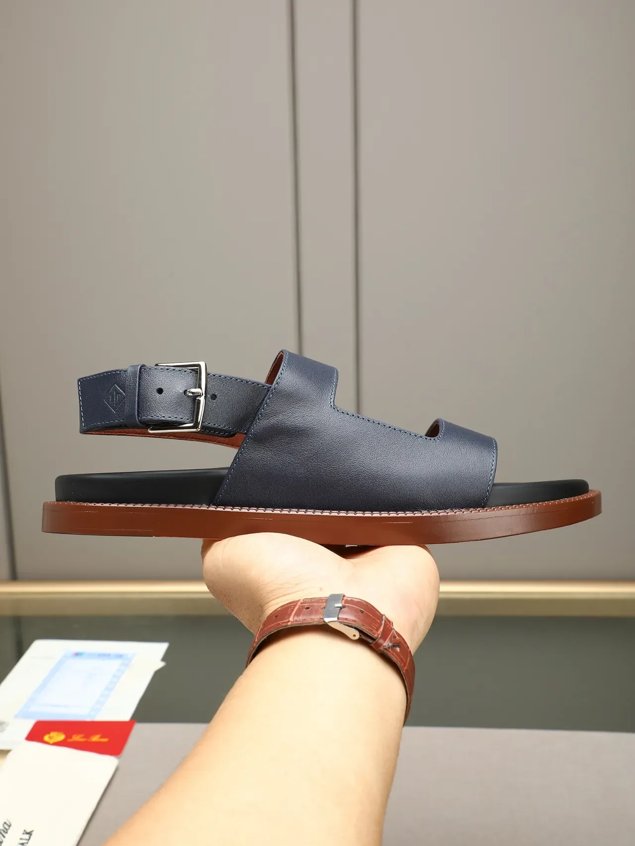 Two-Strap Buckle-Closure Leather Casual Sandals 8