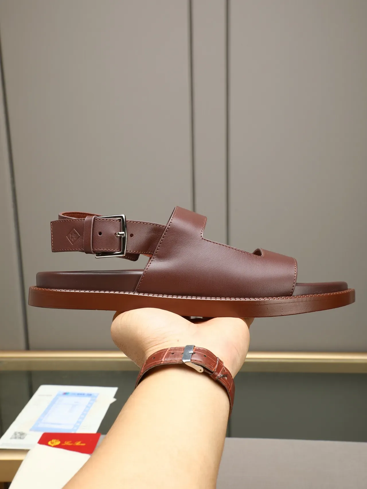 Two-Strap Buckle-Closure Leather Casual Sandals 9