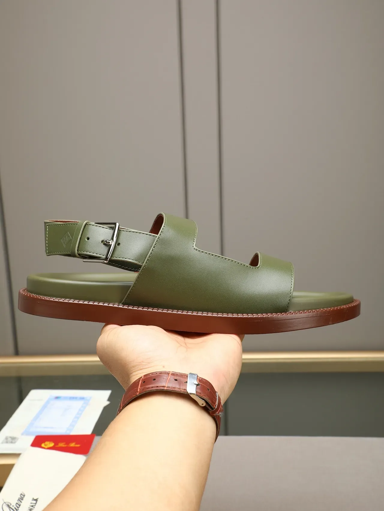 Two-Strap Buckle-Closure Leather Casual Sandals 10