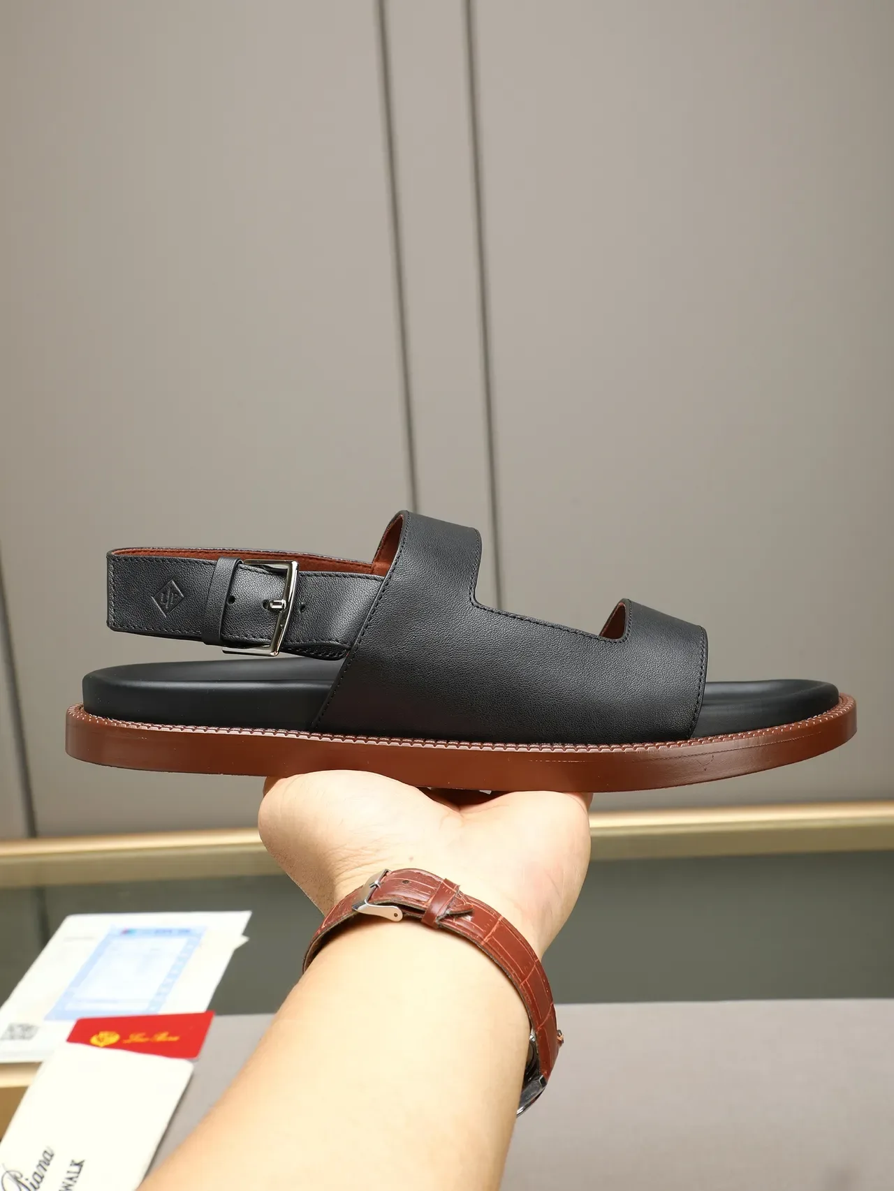 Two-Strap Buckle-Closure Leather Casual Sandals 11