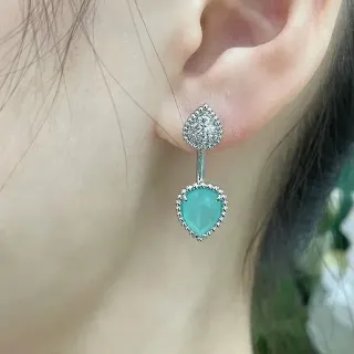 Two-Tier Heart-Shaped Pavé and Aqua Stone Drop Earrings