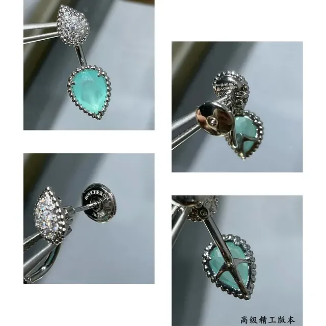 Two-Tier Heart-Shaped Pavé and Aqua Stone Drop Earrings 4