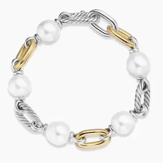 Pulsera de perlas bicolores y enlace de cuerda retorcida