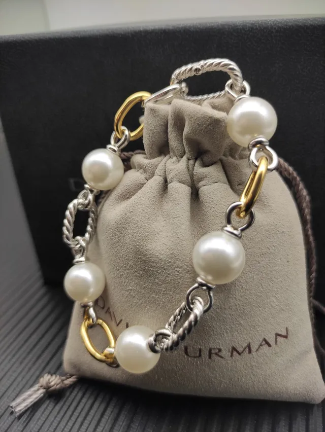 Two-Tone Pearl and Twisted Rope Link Bracelet 6