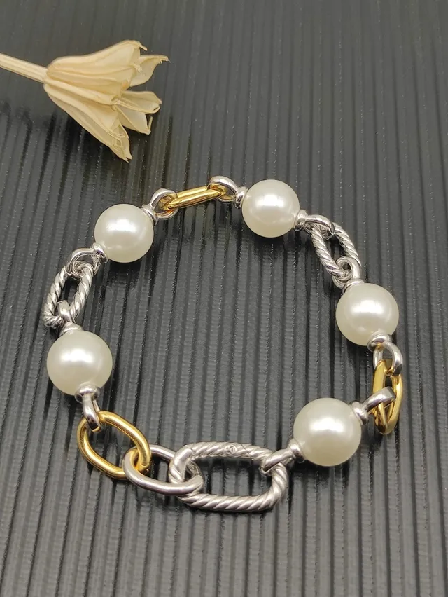 Two-Tone Pearl and Twisted Rope Link Bracelet 7